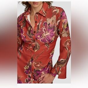 Donna Karan Floral Red and Purple Midi Dress